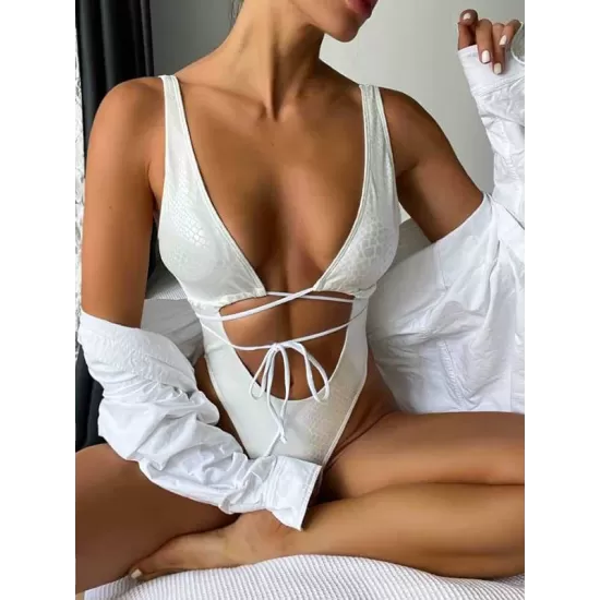 Padded Backless Bandage Hollow Snakeskin One-Piece Swimwear Padded Backless Bandage Hollow Snakeskin One-Piece Swimwear