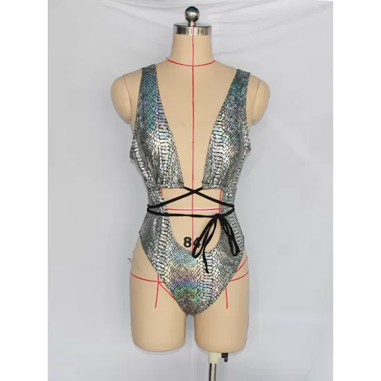 Padded Backless Bandage Hollow Snakeskin One-Piece Swimwear Padded Backless Bandage Hollow Snakeskin One-Piece Swimwear