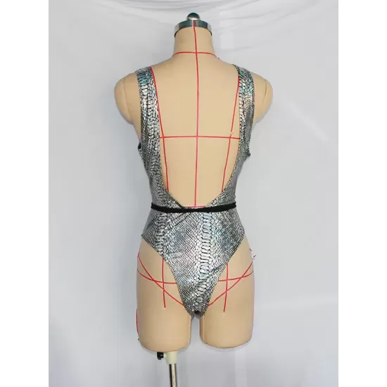 Padded Backless Bandage Hollow Snakeskin One-Piece Swimwear Padded Backless Bandage Hollow Snakeskin One-Piece Swimwear