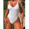Backless Solid Color Padded U-Neck One-Piece Swimwear