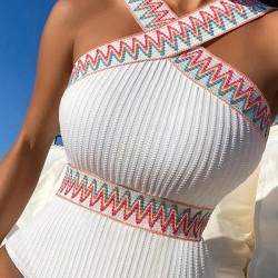 Padded Hollow Striped One-Piece Swimwear