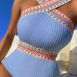 Padded Hollow Striped One-Piece Swimwear