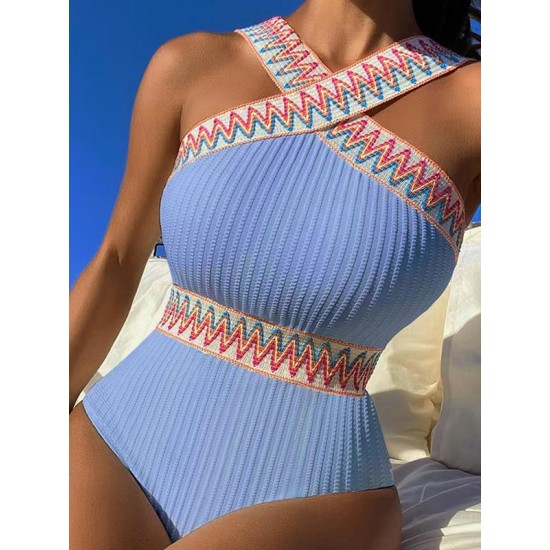 Padded Hollow Striped One-Piece Swimwear Padded Hollow Striped One-Piece Swimwear