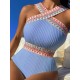 Padded Hollow Striped One-Piece Swimwear Padded Hollow Striped One-Piece Swimwear