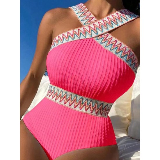 Padded Hollow Striped One-Piece Swimwear Padded Hollow Striped One-Piece Swimwear