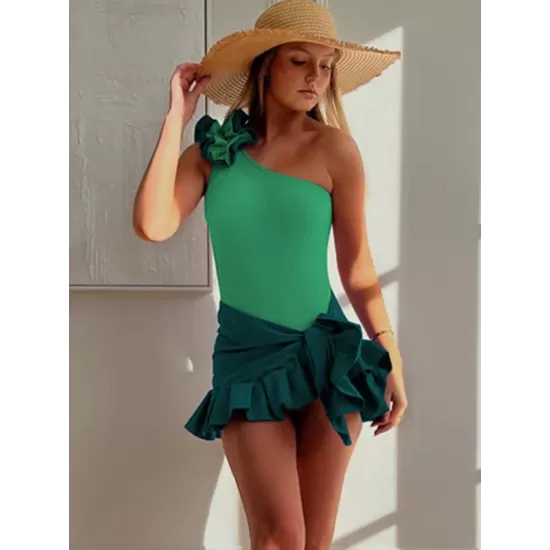 Flower Shape One-Shoulder One-Piece Swimwear&Cover-Ups Skirts Flower Shape One-Shoulder One-Piece Swimwear&Cover-Ups Skirts
