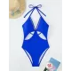 Backless Beads Hollow Solid Color Padded One-Piece Swimwear Backless Beads Hollow Solid Color Padded One-Piece Swimwear