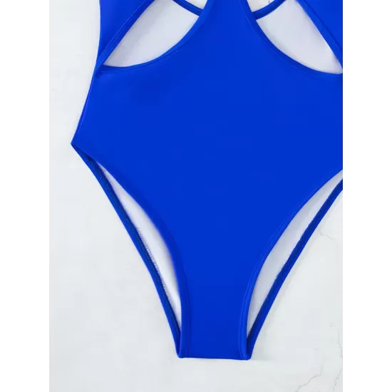 Backless Beads Hollow Solid Color Padded One-Piece Swimwear Backless Beads Hollow Solid Color Padded One-Piece Swimwear