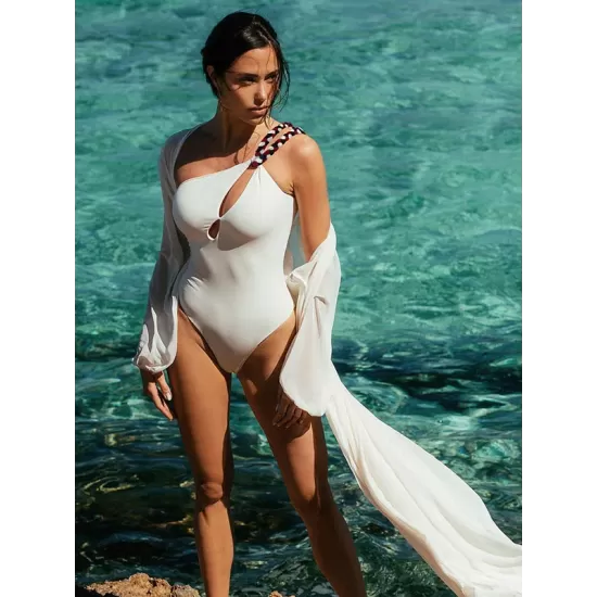 Padded Hollow Solid Color Braided Rope One-Shoulder One-Piece Swimwear Padded Hollow Solid Color Braided Rope One-Shoulder One-Piece Swimwear