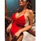 Padded Backless Contrast Color Lace-Up Split-Joint One-Piece Swimwear