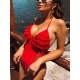 Padded Backless Contrast Color Lace-Up Split-Joint One-Piece Swimwear Padded Backless Contrast Color Lace-Up Split-Joint One-Piece Swimwear