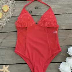 Padded Backless Contrast Color Lace-Up Split-Joint One-Piece Swimwear