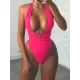 Padded Sleeveless Backless Belted Hollow Solid Color Woven Deep V-Neck One-Piece Swimwear Padded Sleeveless Backless Belted Hollow Solid Color Woven Deep V-Neck One-Piece Swimwear