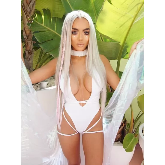 Padded Sleeveless Backless Belted Hollow Solid Color Woven Deep V-Neck One-Piece Swimwear Padded Sleeveless Backless Belted Hollow Solid Color Woven Deep V-Neck One-Piece Swimwear