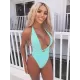 Padded Sleeveless Backless Belted Hollow Solid Color Woven Deep V-Neck One-Piece Swimwear Padded Sleeveless Backless Belted Hollow Solid Color Woven Deep V-Neck One-Piece Swimwear