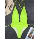 Padded Sleeveless Backless Belted Hollow Solid Color Woven Deep V-Neck One-Piece Swimwear Padded Sleeveless Backless Belted Hollow Solid Color Woven Deep V-Neck One-Piece Swimwear
