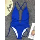 Padded Sleeveless Backless Belted Hollow Solid Color Woven Deep V-Neck One-Piece Swimwear Padded Sleeveless Backless Belted Hollow Solid Color Woven Deep V-Neck One-Piece Swimwear