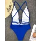 Padded Sleeveless Backless Belted Hollow Solid Color Woven Deep V-Neck One-Piece Swimwear Padded Sleeveless Backless Belted Hollow Solid Color Woven Deep V-Neck One-Piece Swimwear