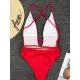 Padded Sleeveless Backless Belted Hollow Solid Color Woven Deep V-Neck One-Piece Swimwear Padded Sleeveless Backless Belted Hollow Solid Color Woven Deep V-Neck One-Piece Swimwear