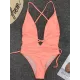 Padded Sleeveless Backless Belted Hollow Solid Color Woven Deep V-Neck One-Piece Swimwear Padded Sleeveless Backless Belted Hollow Solid Color Woven Deep V-Neck One-Piece Swimwear