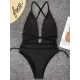 Padded Sleeveless Backless Belted Hollow Solid Color Woven Deep V-Neck One-Piece Swimwear Padded Sleeveless Backless Belted Hollow Solid Color Woven Deep V-Neck One-Piece Swimwear