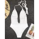 Padded Sleeveless Backless Belted Hollow Solid Color Woven Deep V-Neck One-Piece Swimwear Padded Sleeveless Backless Belted Hollow Solid Color Woven Deep V-Neck One-Piece Swimwear