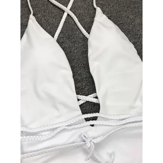 Padded Sleeveless Backless Belted Hollow Solid Color Woven Deep V-Neck One-Piece Swimwear Padded Sleeveless Backless Belted Hollow Solid Color Woven Deep V-Neck One-Piece Swimwear
