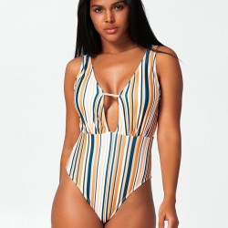 Sexy Deep V-Neck Hollow Stripes One-Piece Bikini Swimwear