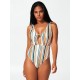 Sexy Deep V-Neck Hollow Stripes One-Piece Bikini Swimwear Sexy Deep V-Neck Hollow Stripes One-Piece Bikini Swimwear