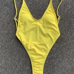 Solid Color Backless Bandage Split Bikini Swimsuit