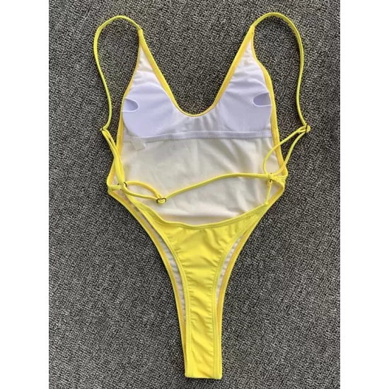 Solid Color Backless Bandage Split Bikini Swimsuit Solid Color Backless Bandage Split Bikini Swimsuit