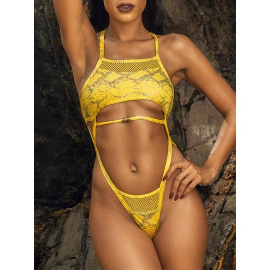 Sexy Snake-Print Bandage Hollow One-Piece Swimwear Sexy Snake-Print Bandage Hollow One-Piece Swimwear