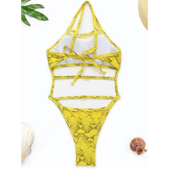 Sexy Snake-Print Bandage Hollow One-Piece Swimwear Sexy Snake-Print Bandage Hollow One-Piece Swimwear