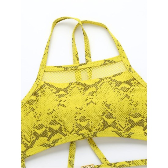 Sexy Snake-Print Bandage Hollow One-Piece Swimwear Sexy Snake-Print Bandage Hollow One-Piece Swimwear