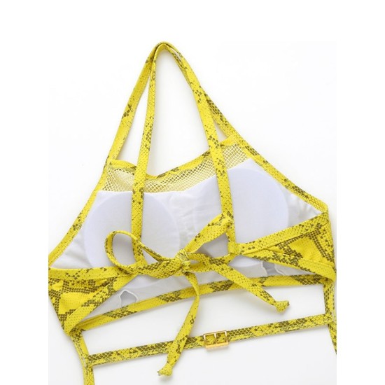 Sexy Snake-Print Bandage Hollow One-Piece Swimwear Sexy Snake-Print Bandage Hollow One-Piece Swimwear