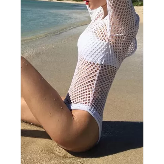 Sexy Hollow Net Yarn Long Sleeve One-Piece Swimwear Cover-Ups Tops Sexy Hollow Net Yarn Long Sleeve One-Piece Swimwear Cover-Ups Tops