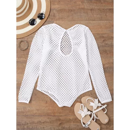 Sexy Hollow Net Yarn Long Sleeve One-Piece Swimwear Cover-Ups Tops Sexy Hollow Net Yarn Long Sleeve One-Piece Swimwear Cover-Ups Tops