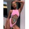 Solid Color Hollow Bandage One-Piece Swimsuit