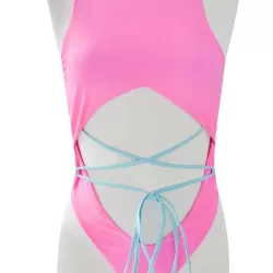 Solid Color Hollow Bandage One-Piece Swimsuit