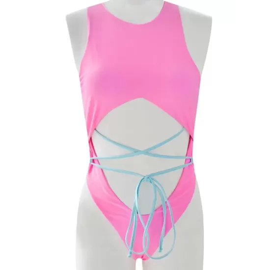 Solid Color Hollow Bandage One-Piece Swimsuit Solid Color Hollow Bandage One-Piece Swimsuit