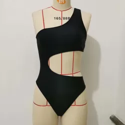 One-Shoulder Hollow Solid Color One-Piece Swimsuit