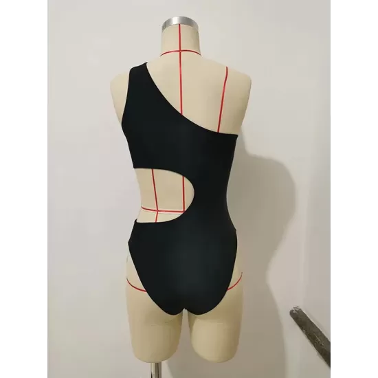 One-Shoulder Hollow Solid Color One-Piece Swimsuit One-Shoulder Hollow Solid Color One-Piece Swimsuit