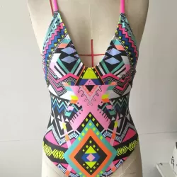 Spaghetti-Neck  Floral Print Tight One-Piece Swimwear