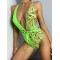Color-Block Deep V-Neck Backless One-Piece Swimwear