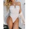 Plain Ruffled Bandeau Backless Tight One-Piece Swimwear