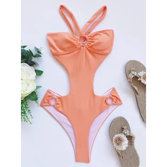 Monokini Split-Joint Halterneck Padded Bandage One-Piece Swimwear Monokini Split-Joint Halterneck Padded Bandage One-Piece Swimwear