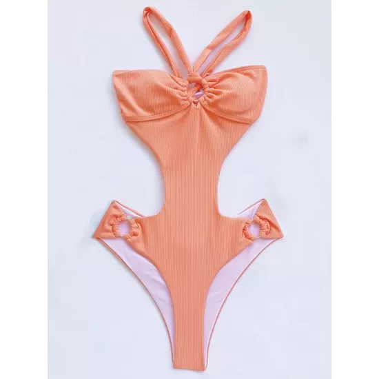 Monokini Split-Joint Halterneck Padded Bandage One-Piece Swimwear Monokini Split-Joint Halterneck Padded Bandage One-Piece Swimwear
