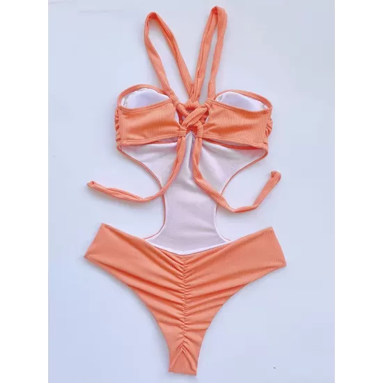 Monokini Split-Joint Halterneck Padded Bandage One-Piece Swimwear Monokini Split-Joint Halterneck Padded Bandage One-Piece Swimwear