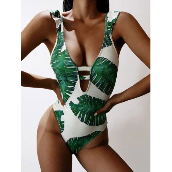 Sleeveless Monstera Ceriman Backless One-Piece Swimwear Sleeveless Monstera Ceriman Backless One-Piece Swimwear