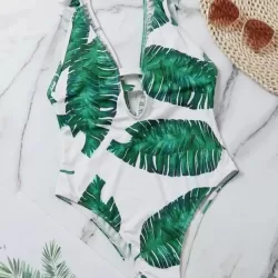 Sleeveless Monstera Ceriman Backless One-Piece Swimwear